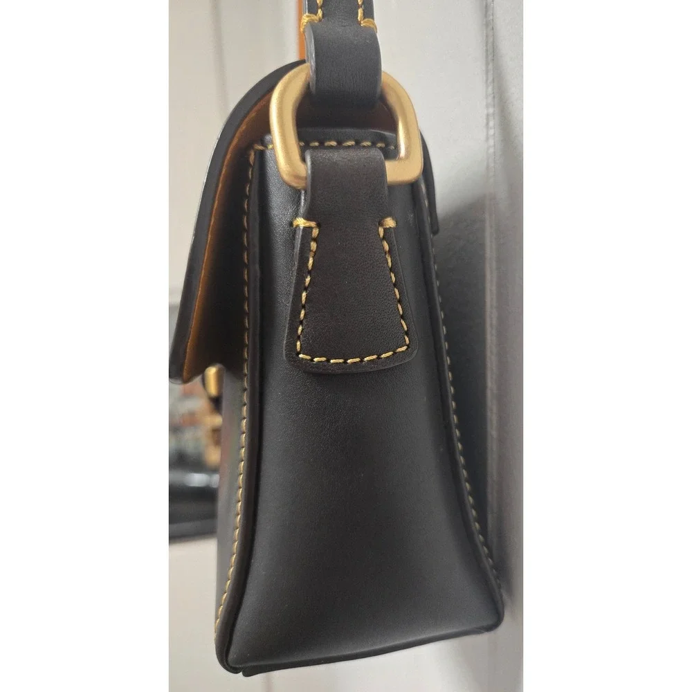 Dooney & Bourke Black Leather Equestrian Bag Gold Buckle Contrast Stitch